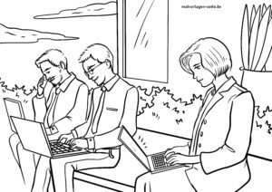 Malvorlage Erwachsene am Laptop