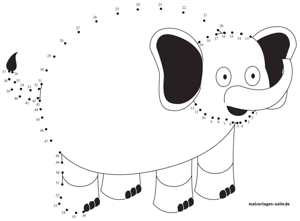 Punkt zu Punkt Zeichnung Elefant