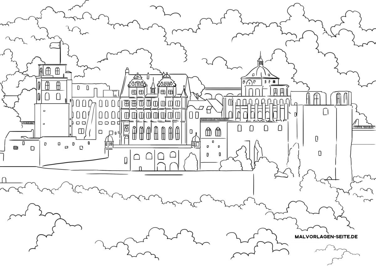 Ausmalbild Schloss Heidelberg
