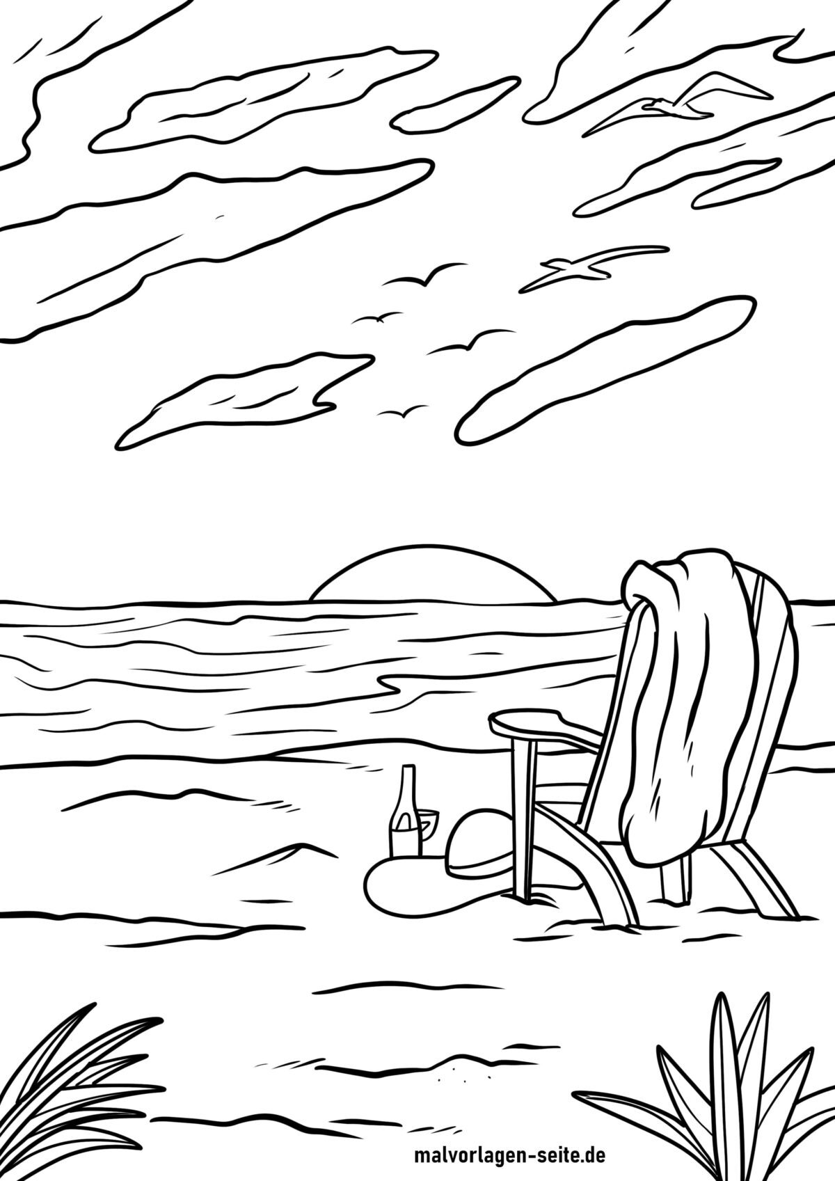 Malvorlage Liegestuhl am Meer