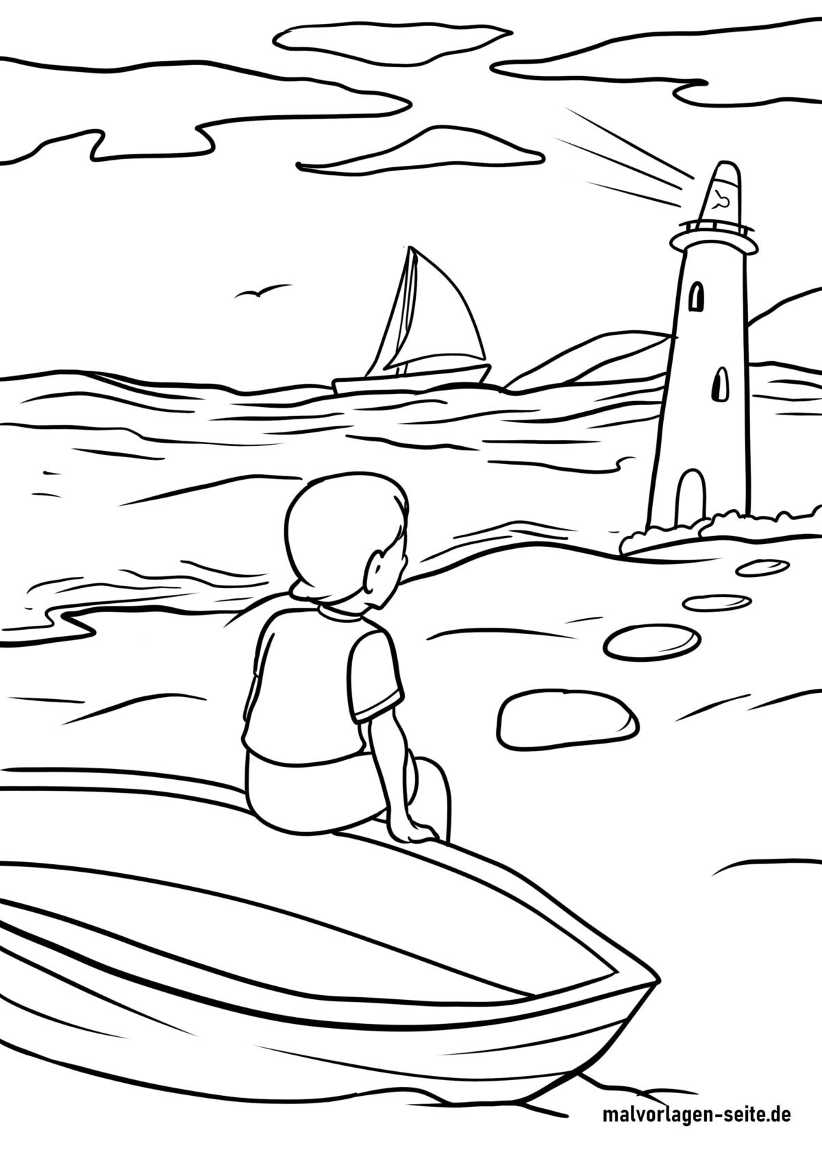 Malvorlage Leuchtturm am Meer