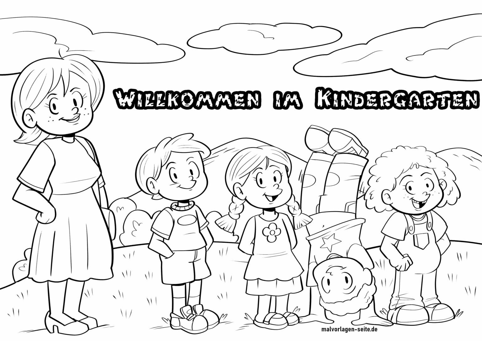  Foto zu Willkommen im Kindergarten Vorlage gemeinsam malen - kostenlos 