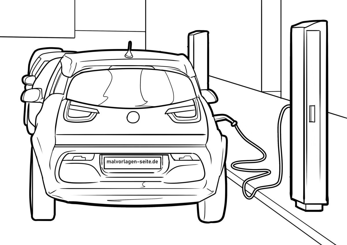 Malvorlage Elektroauto an der Ladestation