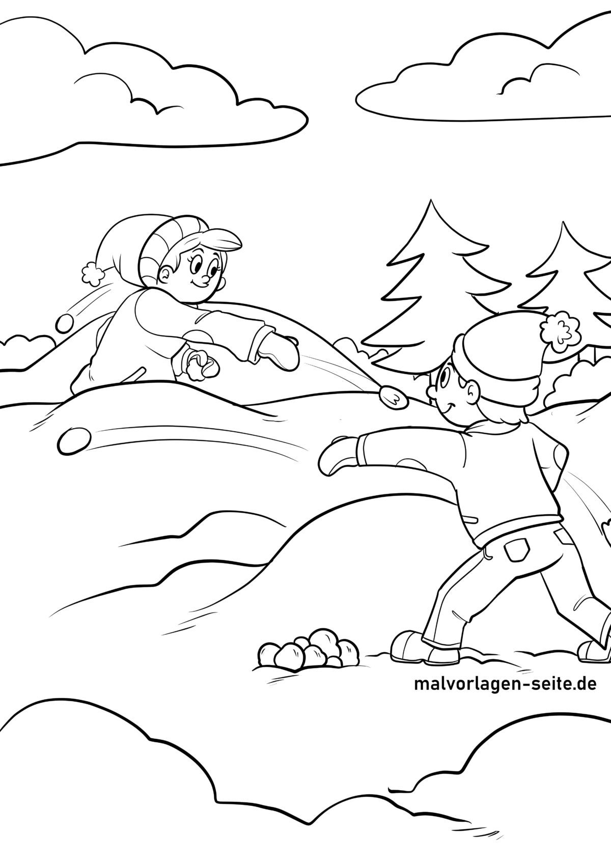 Malvorlage Schneeballschlacht