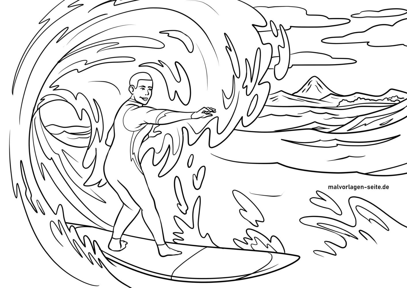 Malvorlage Surfer auf Surfbrett