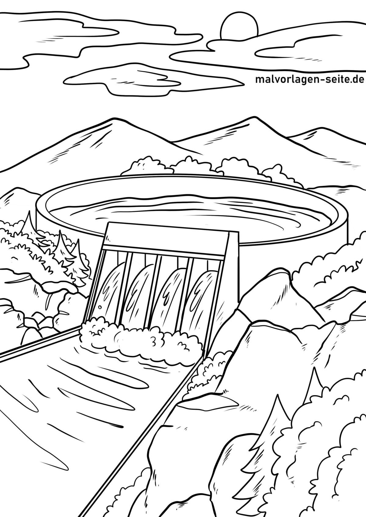 Malvorlage Strom aus Wasserkraft