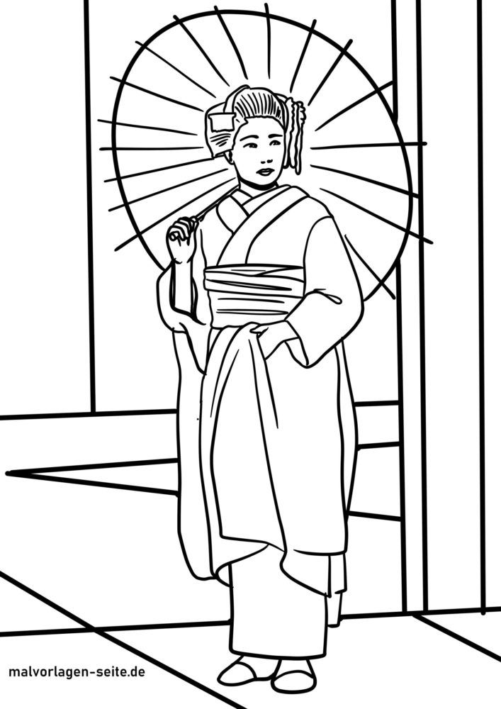 Malvorlage Frau im Kimono - Japan