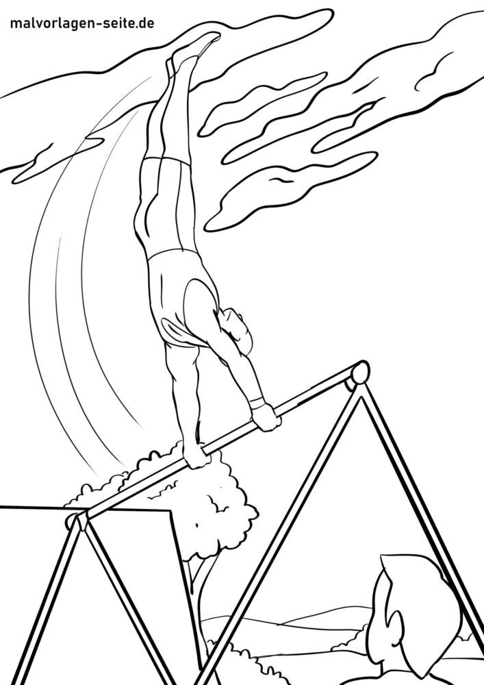 Malvorlage Turner am Reck