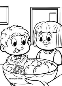 Malvorlage Kinder essen Obst