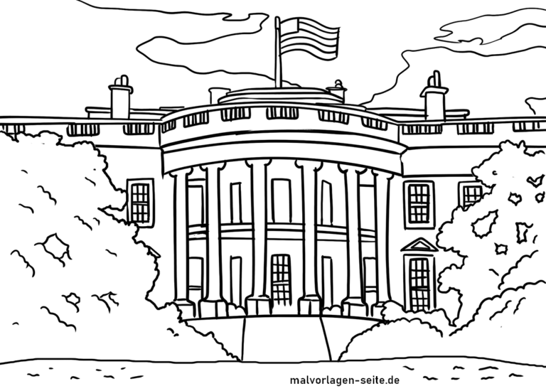 Malvorlage Weißes Haus / White House | Ausmalbild kostenlos herunterladen