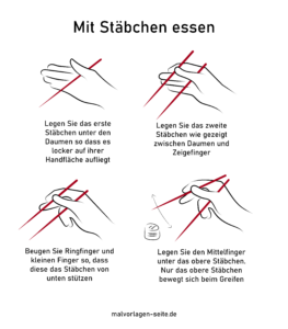Mit Stäbchen essen - die Stäbchen richtig halten