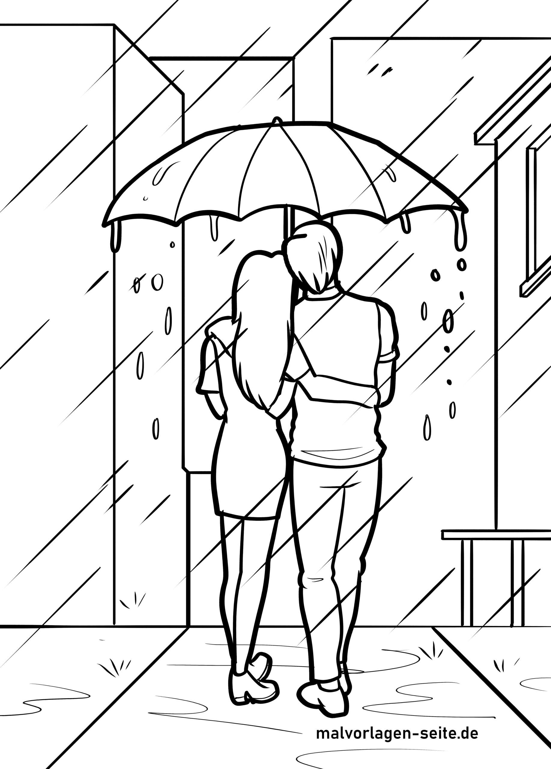 Malvorlage Spaziergang im Regen
