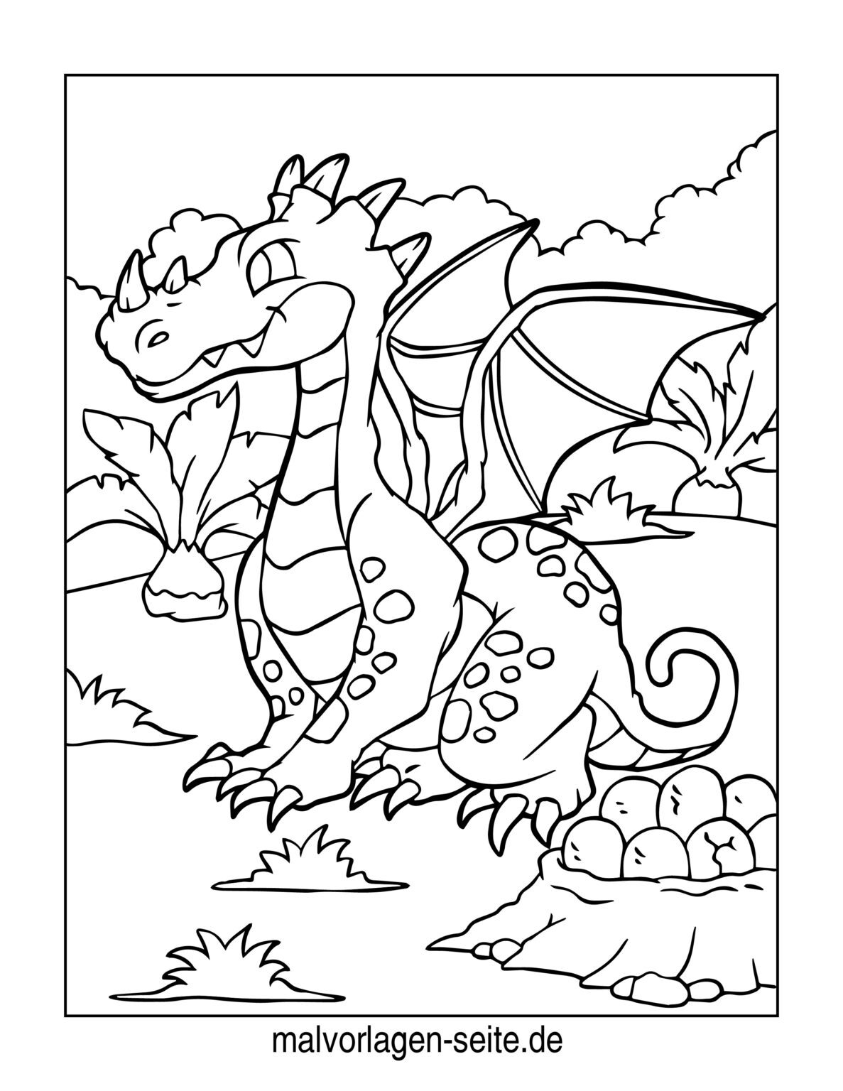  Malvorlage Drachen - Ausmalbild kostenlos herunterladen Motiv 