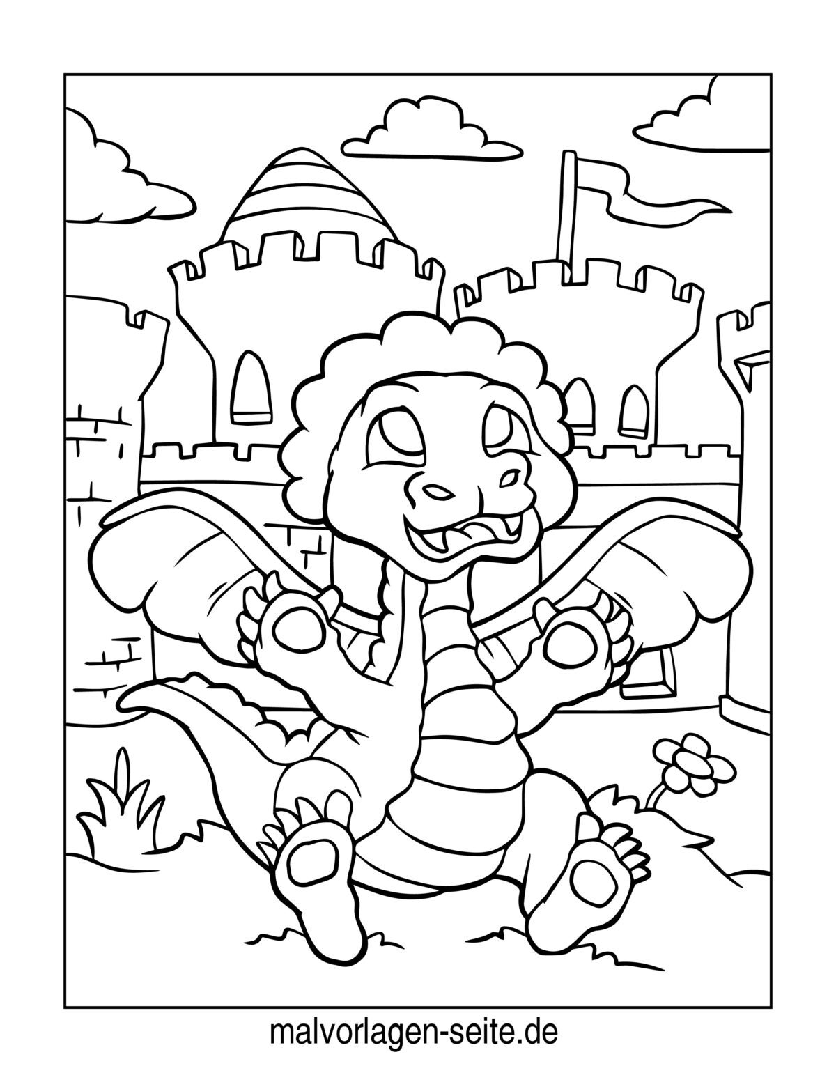  Malvorlage Drachen - Ausmalbild kostenlos herunterladen Illustration 