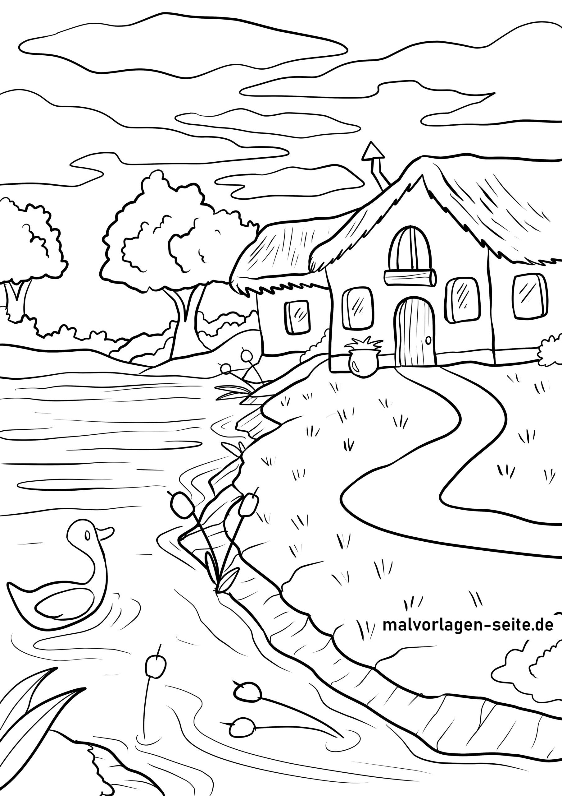 Malvorlage Haus am See