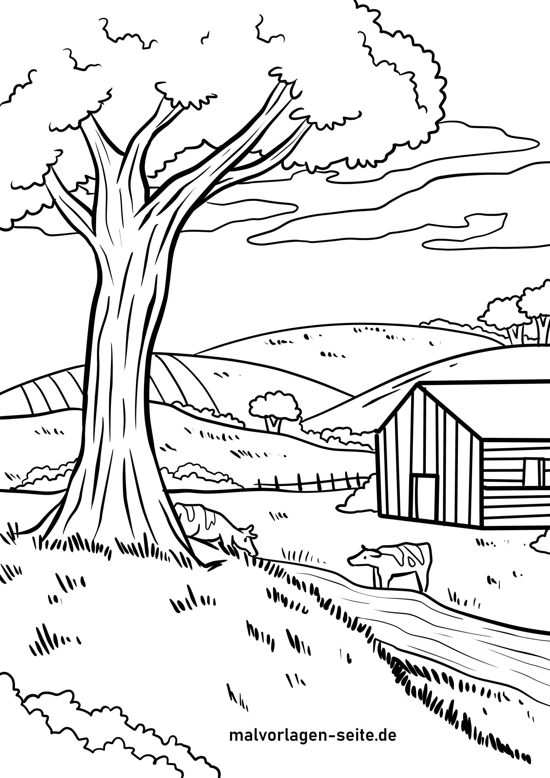 Malvorlage Landschaft - Landleben