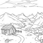 Malvorlage Hütte in den Bergen