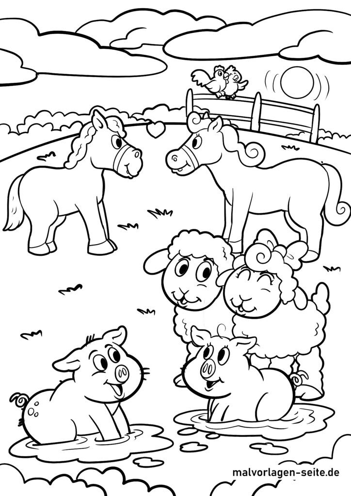  Malvorlage Bauernhof Tiere - Ausmalbild kostenlos herunterladen Motiv 