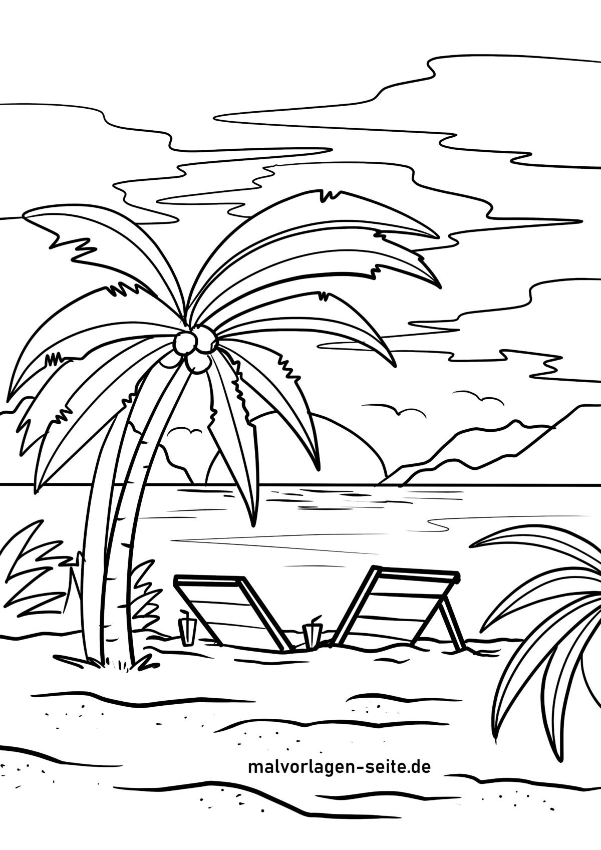 Tolle Ausmalbilder Strand und Meer - Landschaft kostenlos