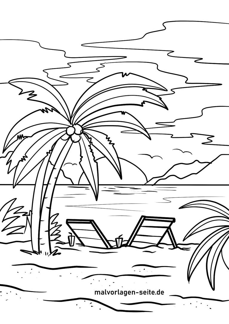 Tolle Ausmalbilder Strand und Meer - Landschaft kostenlos