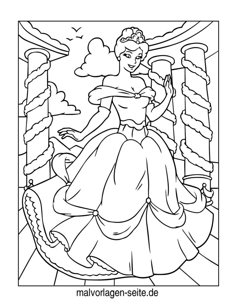  Malvorlage Prinzessin - Ausmalbild kostenlos herunterladen Illustration 