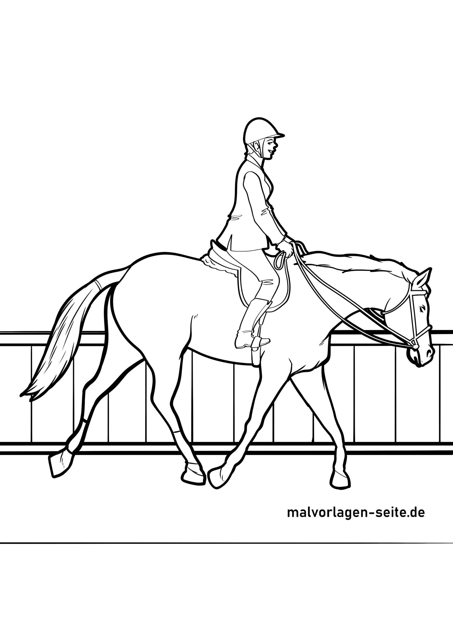 Malvorlage Pferd und Reiterin | Jetzt kostenlos herunterladen