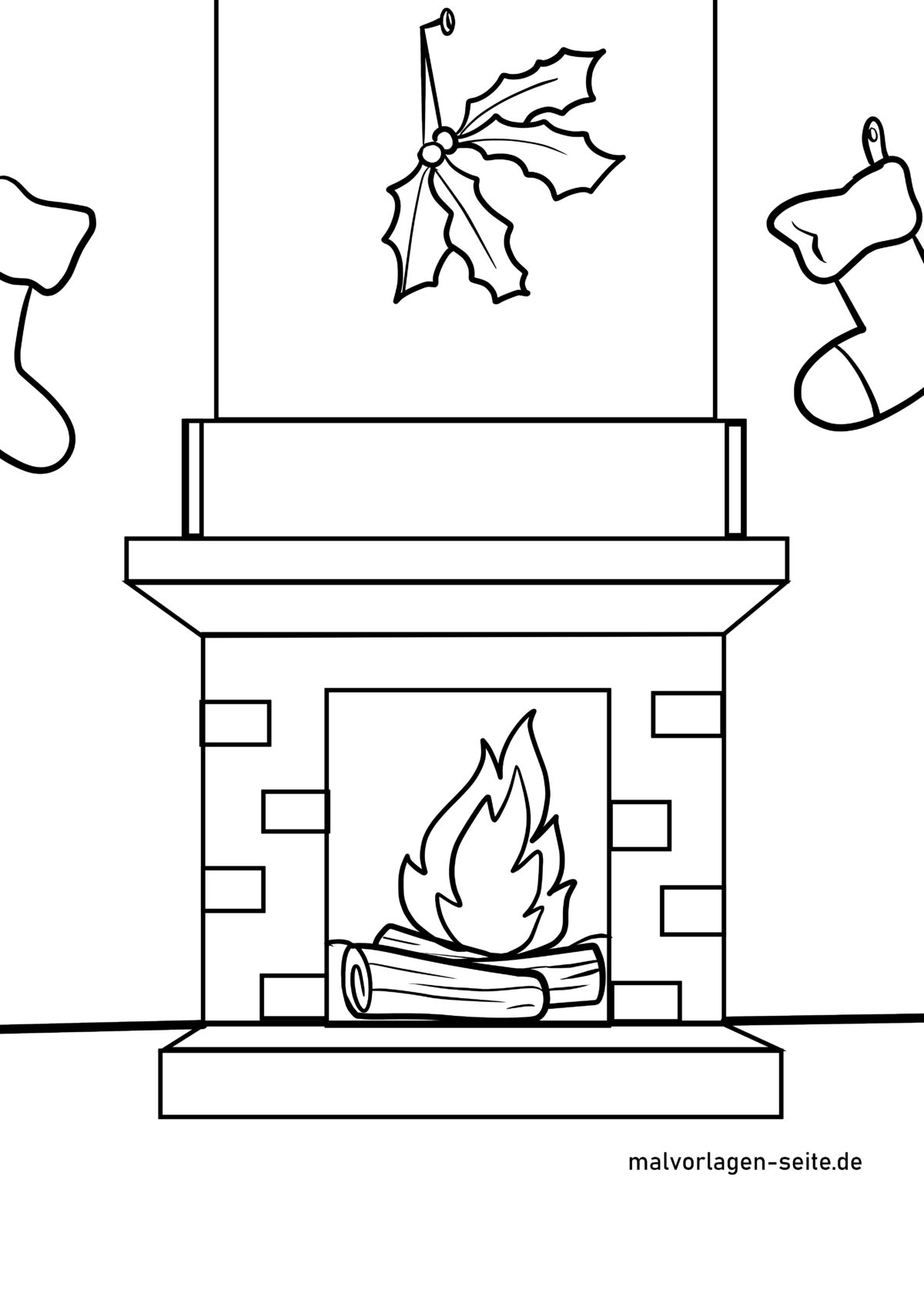 Malvorlage Kamin mit Socken an Weihnachten