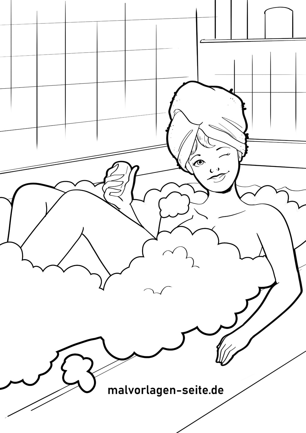 Malvorlage Frau in der Badewanne