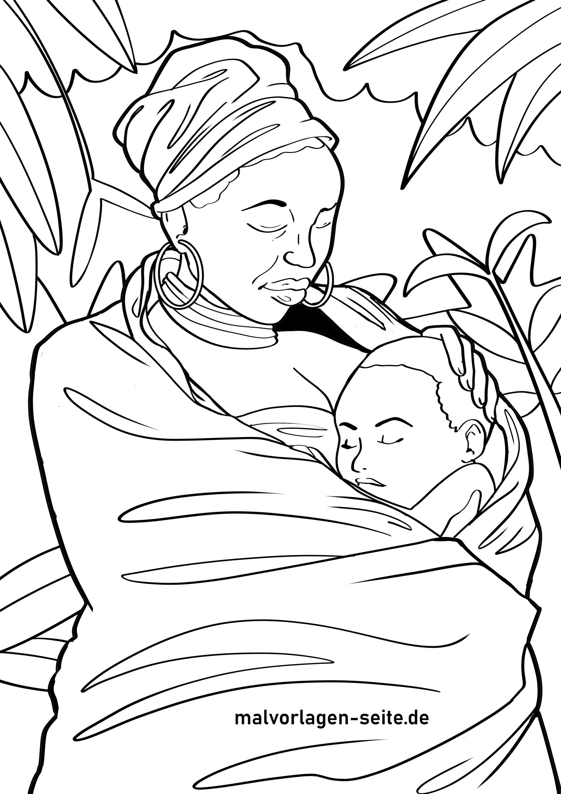 Malvorlage Mutter mit Baby