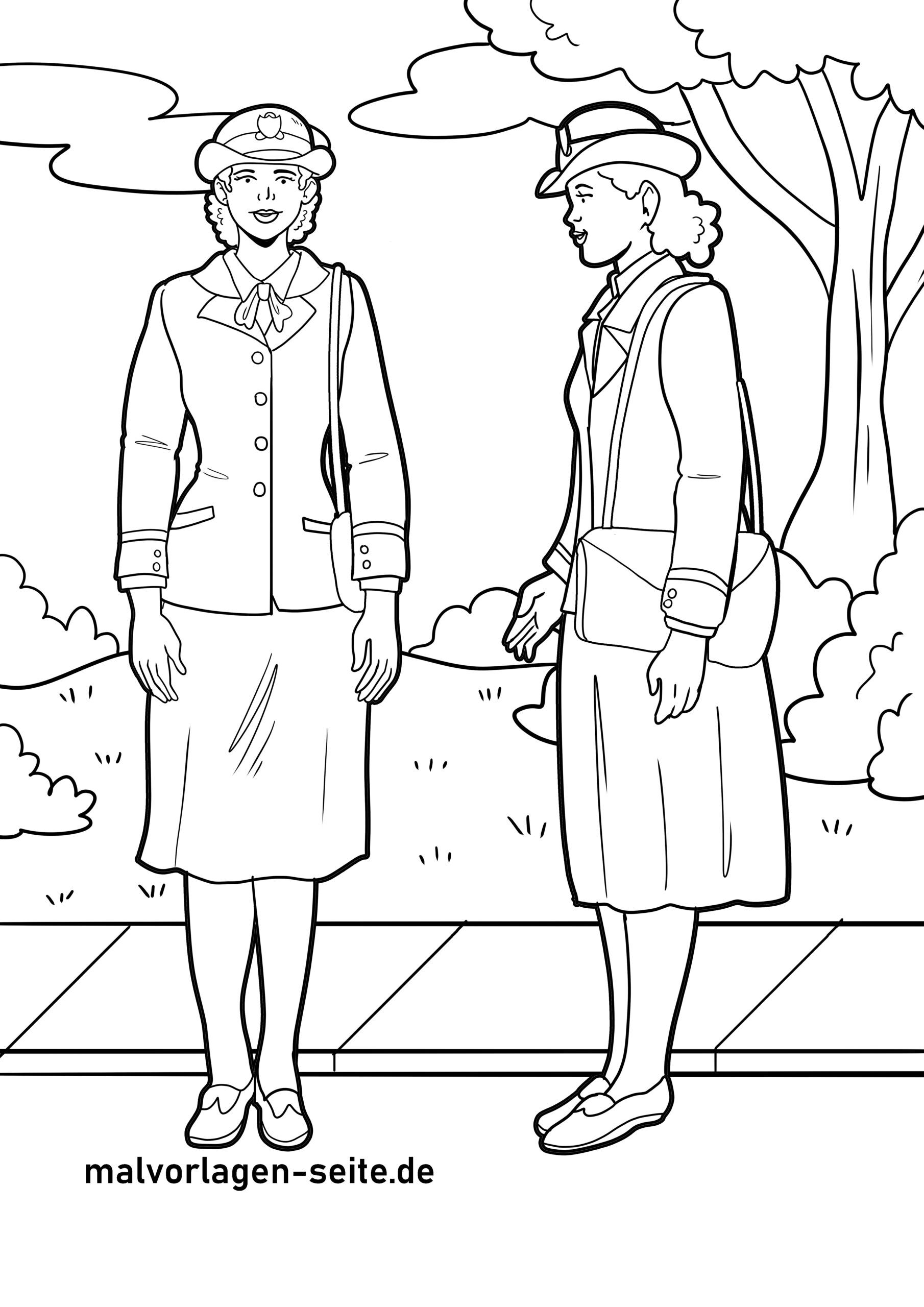 Malvorlage Pilotin - Flugzeug