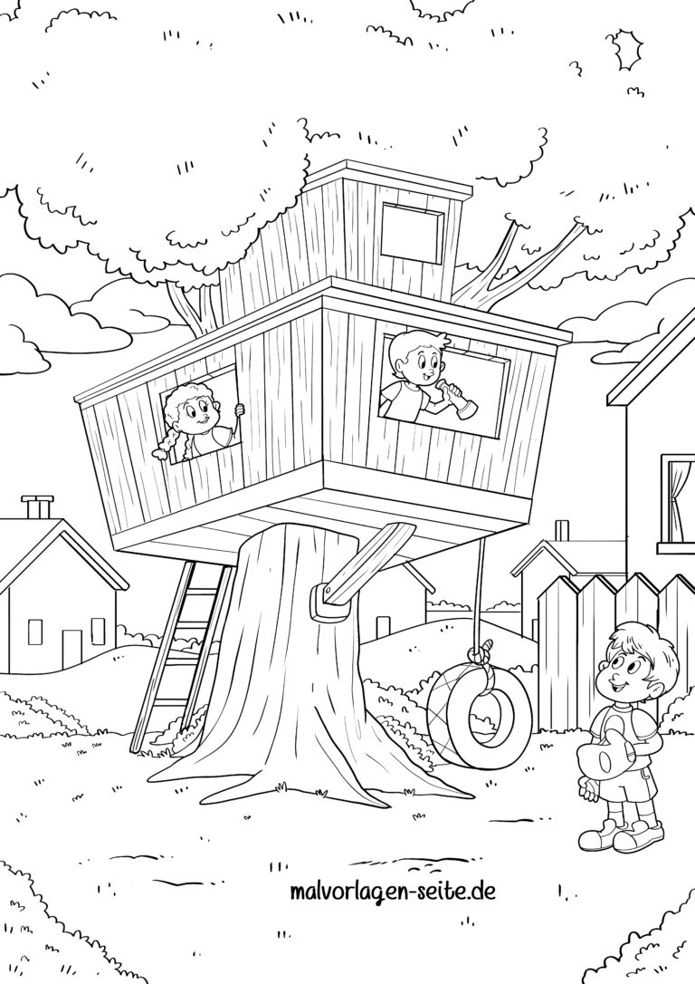 Malvorlage Baumhaus | Ausmalbild kostenlos herunterladen