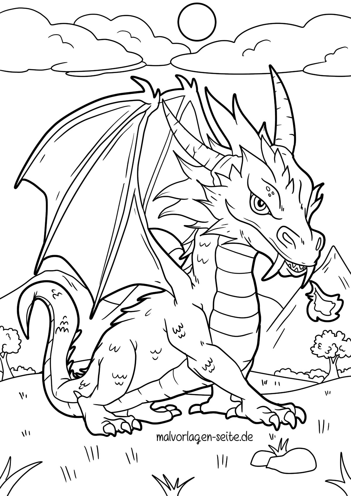  Malvorlage Drache - Jetzt kostenlos herunterladen Illustration 