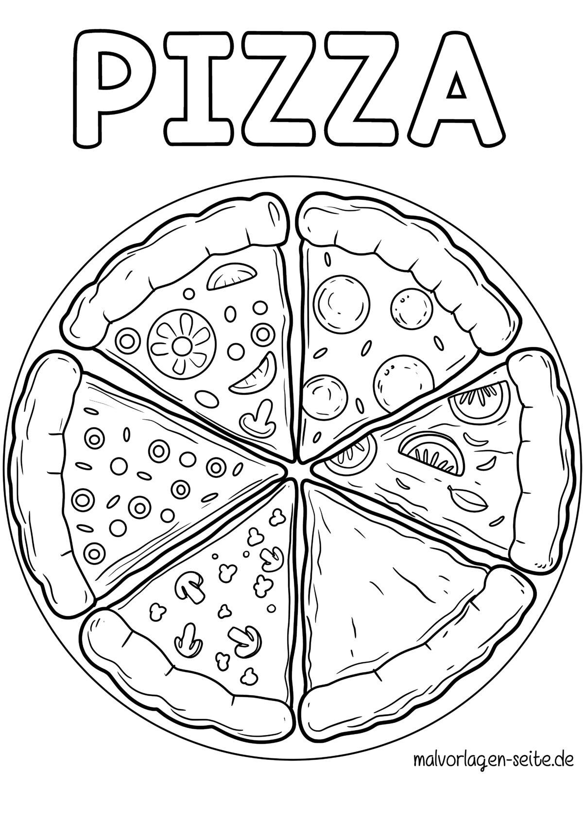Malvorlage Pizza | Ausmalbild kostenlos herunterladen