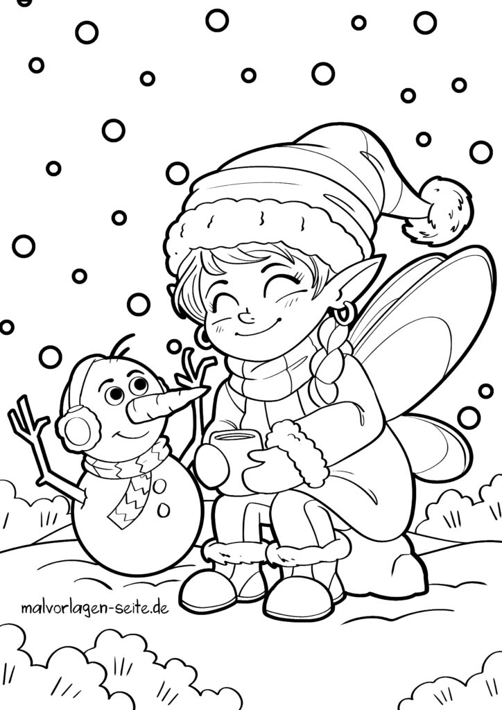  Malvorlage Elfe - Weihnachtselfe - Ausmalbild kostenlos herunterladen Illustration 