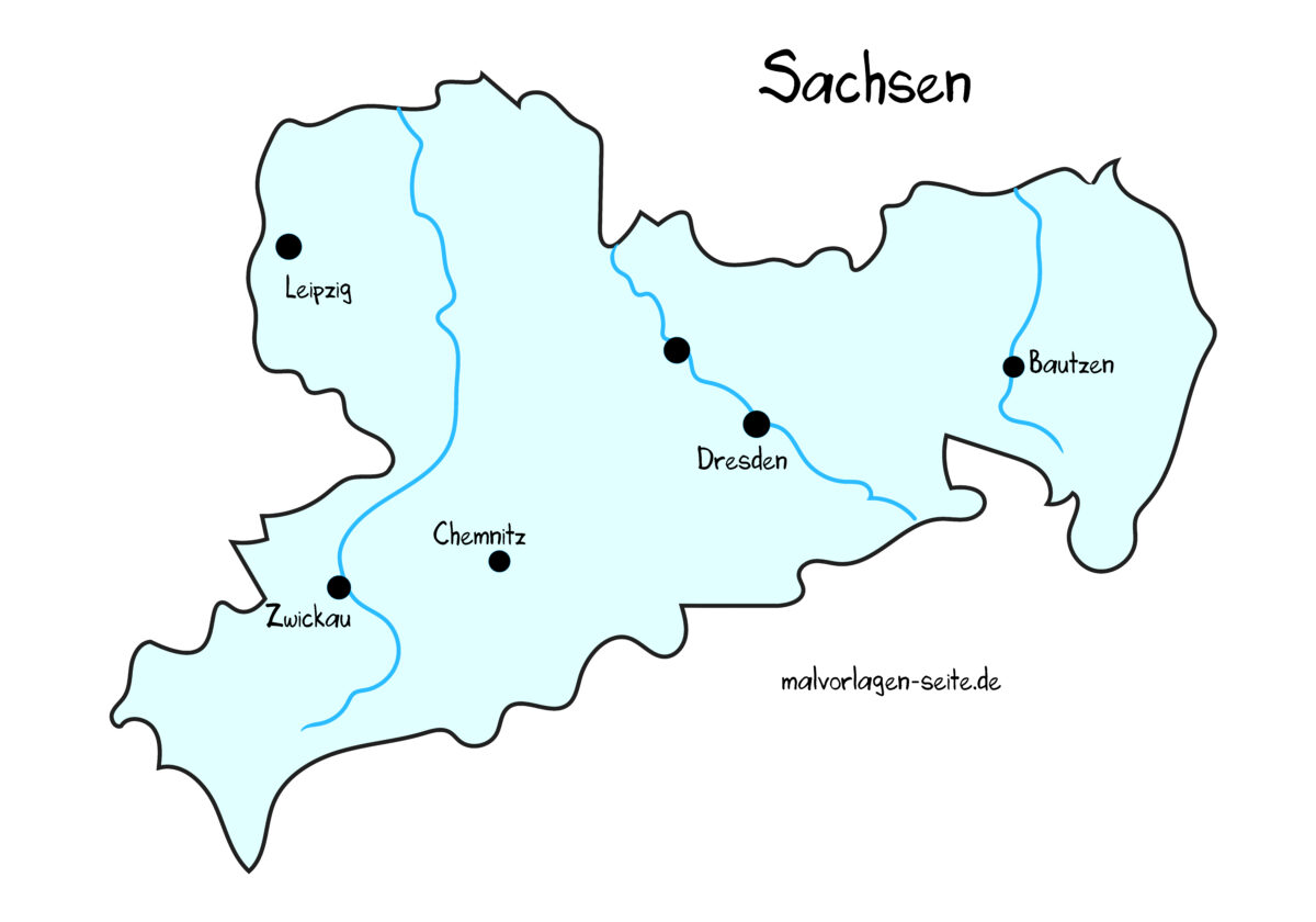 Sachsen Landkarte Bundesländer Deutschland | Ausmalbild kostenlos herunterladen