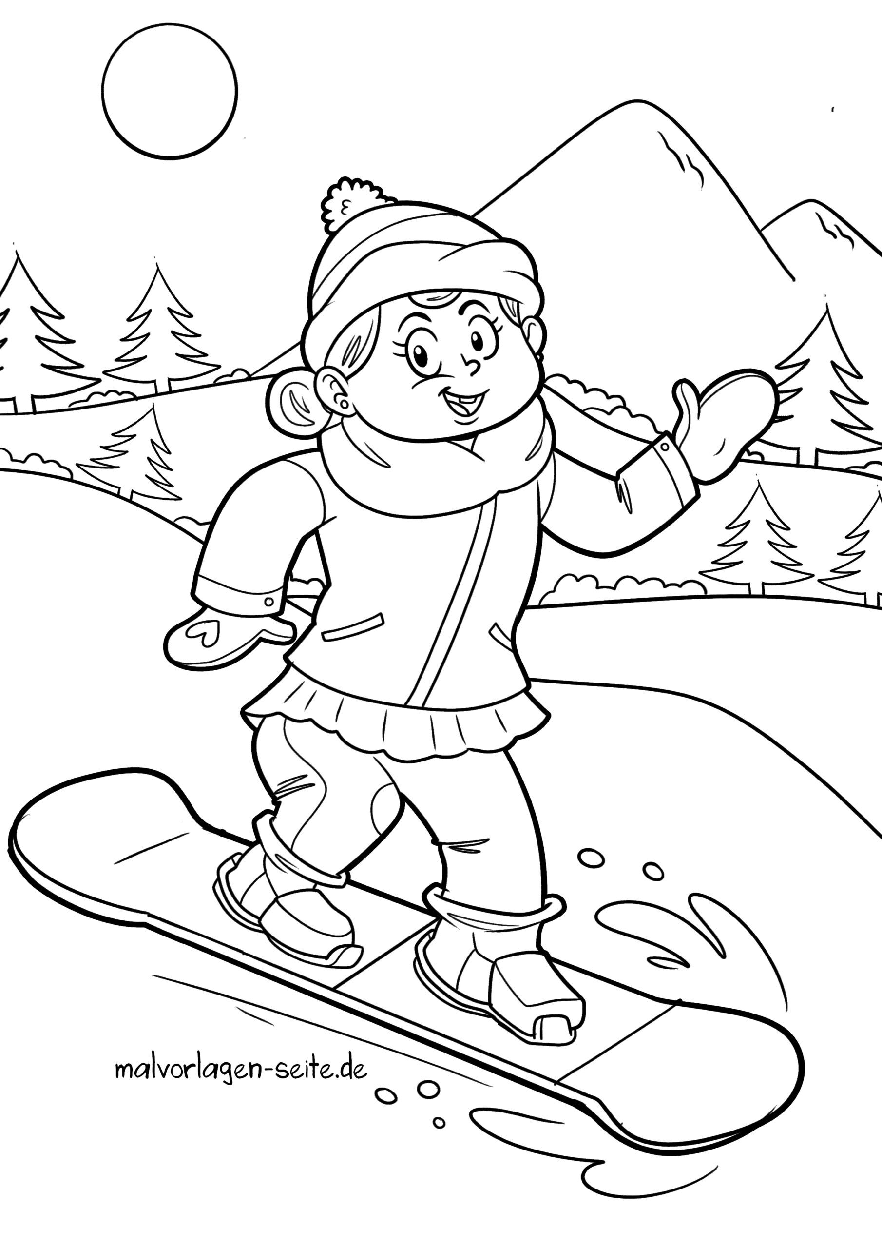 Malvorlage Snowboarden im Schnee