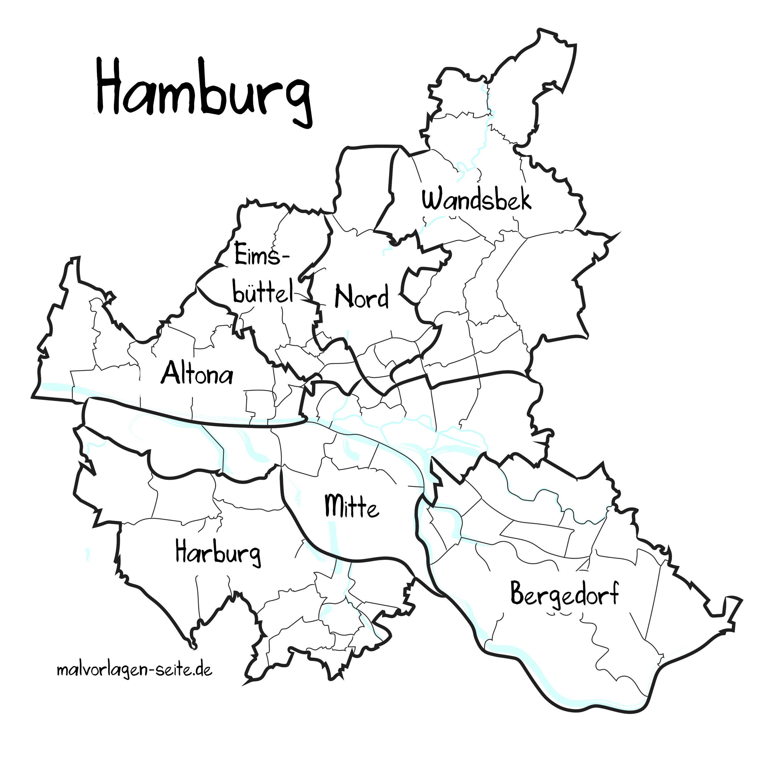 Landkarte Hamburg mit Stadtteilen