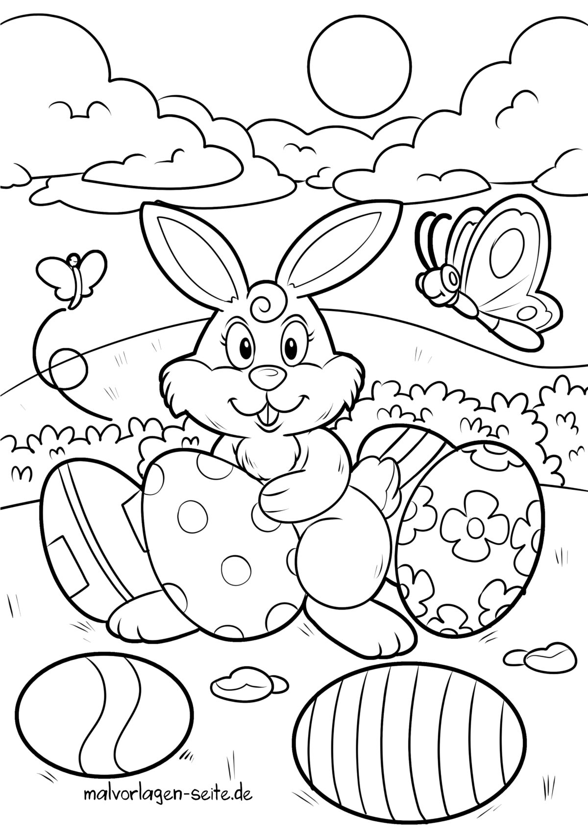 Malvorlage Osterhase mit Ostereiern