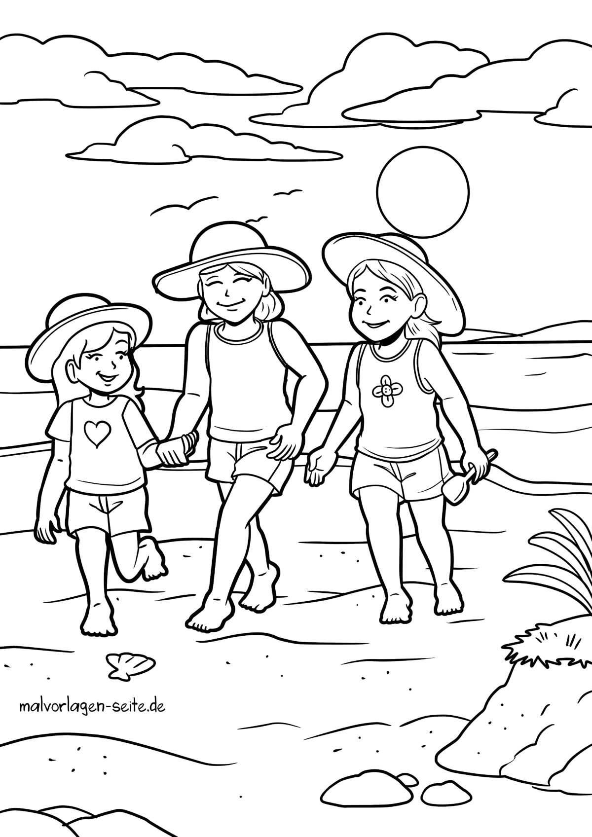 Malvorlage Kinder am Strand