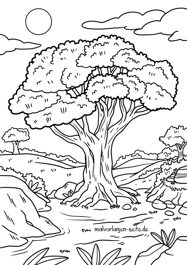  Malvorlage Baum - Ausmalbild kostenlos herunterladen Illustration 