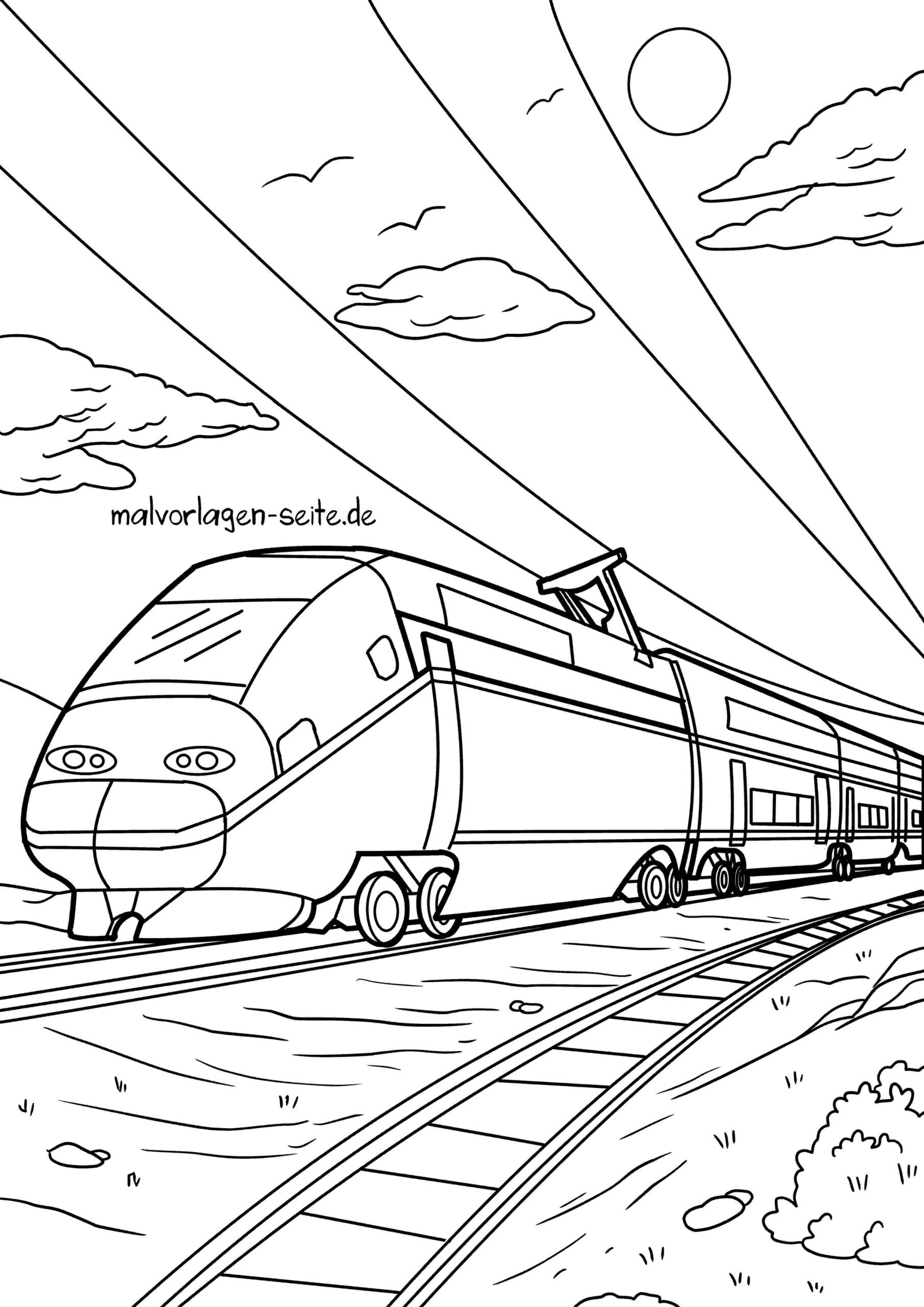  Ausmalbilder rund um Eisenbah, Zug und dampfender Lokomotive 