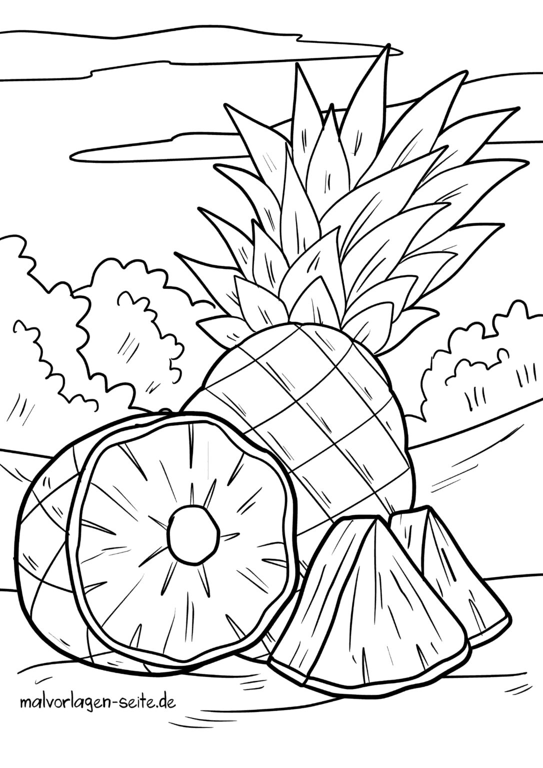  Malvorlage Ananas - Ausmalbild kostenlos herunterladen 