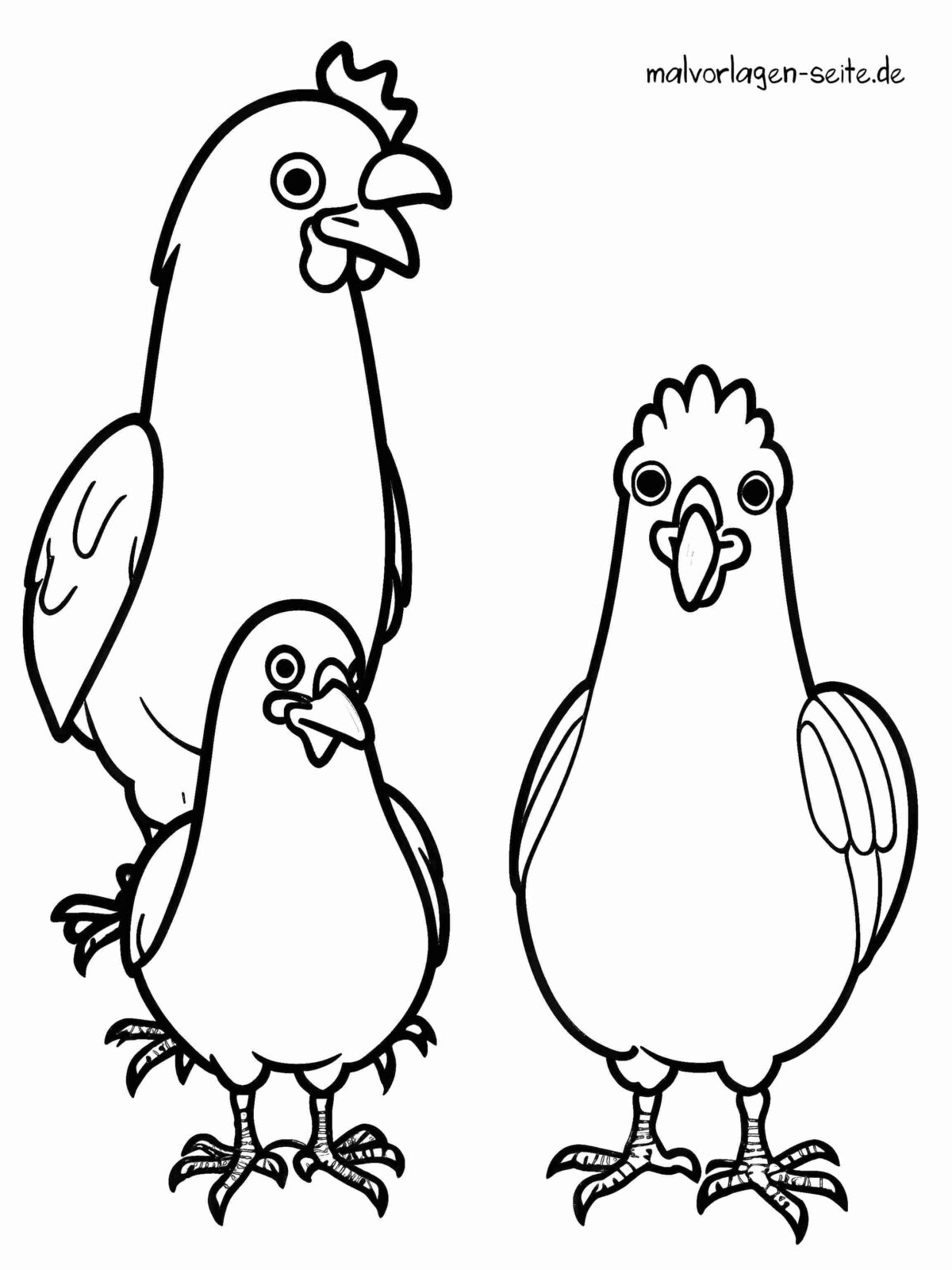  Malvorlage Hühner - Ausmalbild kostenlos herunterladen Illustration 