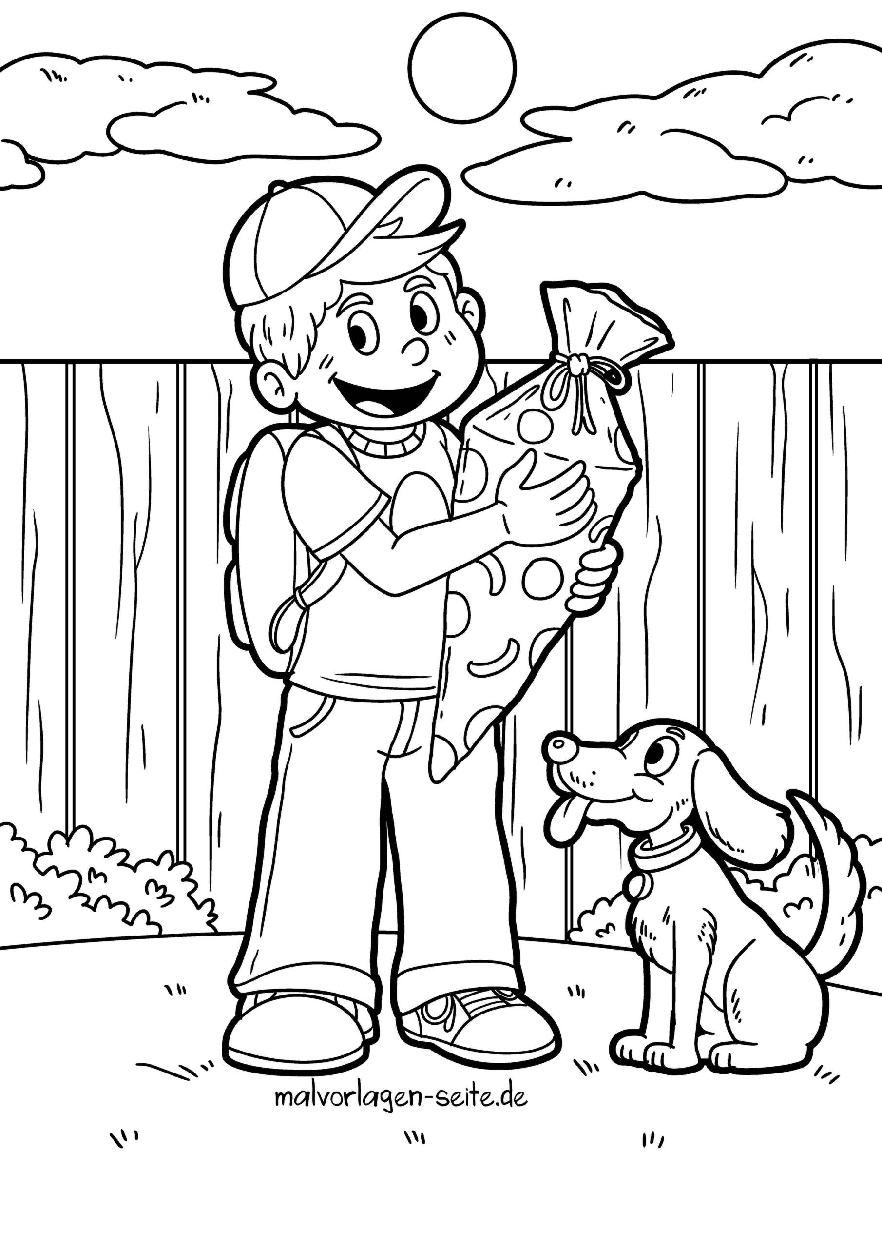 Malvorlage erster Schultag mit Schultüte