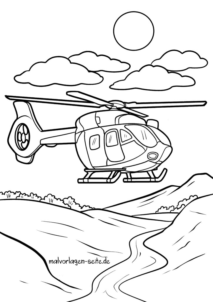  Ausmalbilder Hubschrauber kostenlos herunterladen und ausmalen Illustration 