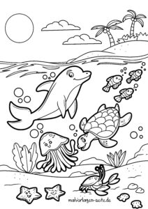 Malvorlage Unterwasserwelt -Tiere unter Wasser