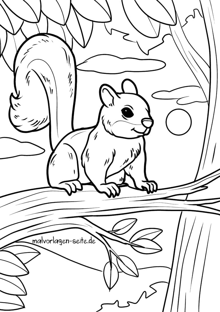  Malvorlage Eichhörnchen auf Ast - Jetzt kostenlos herunterladen Illustration 