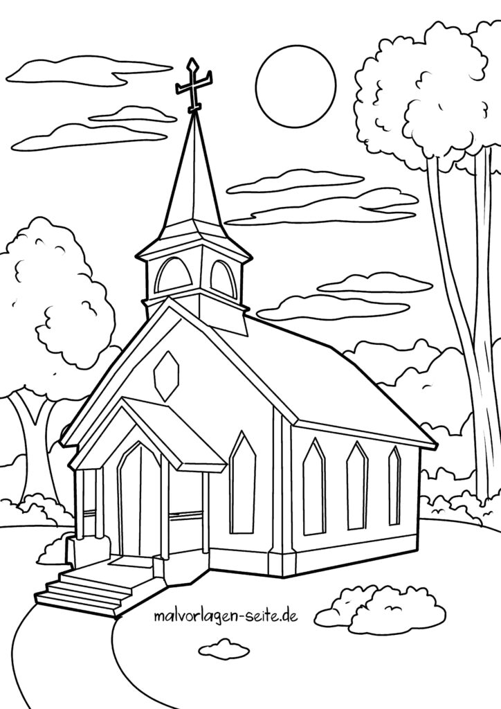  Malvorlage Kirche - Ausmalbild kostenlos herunterladen Motiv 
