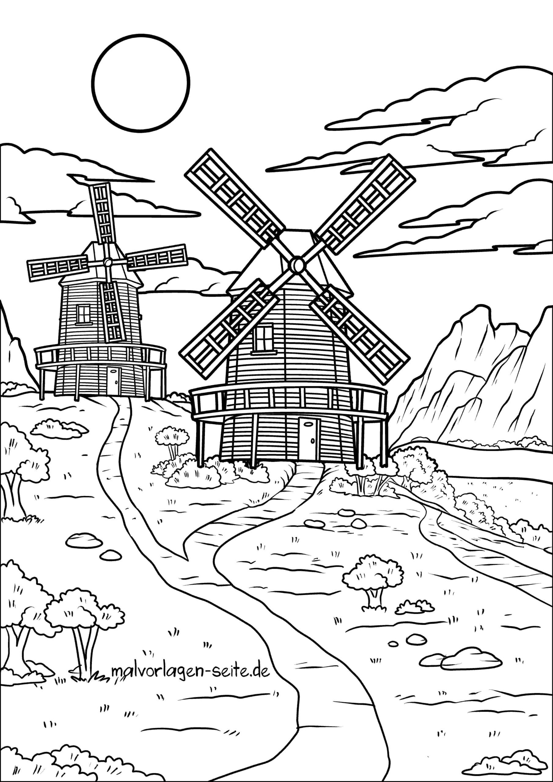 Malvorlage Windmühlen