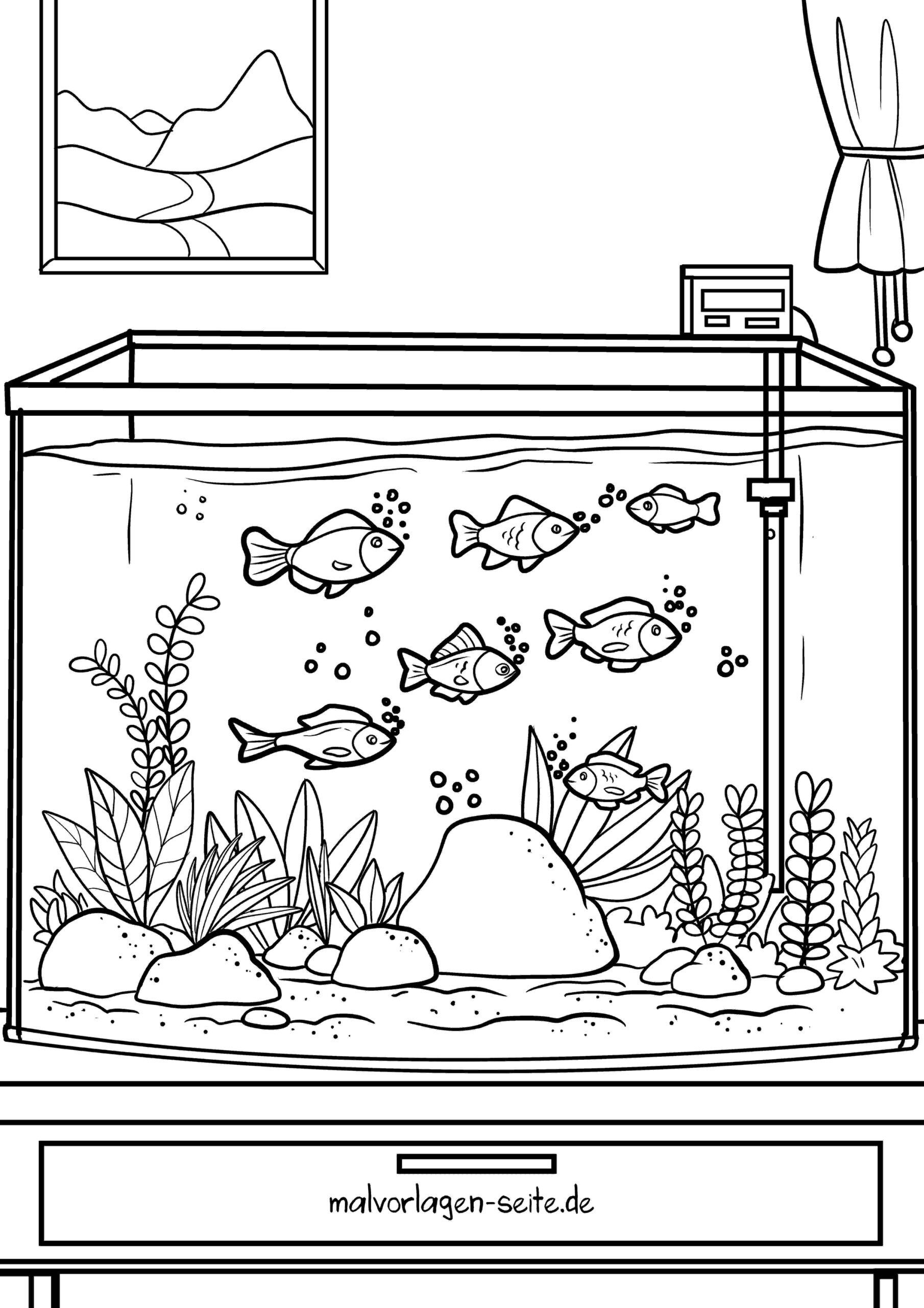 Malvorlage Aquarium mit Fischen